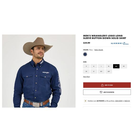 Mens Wrangler Embroidered Logo 2XLT Button Down Shirt Western Style Long Sleeve - Picture 6 of 6